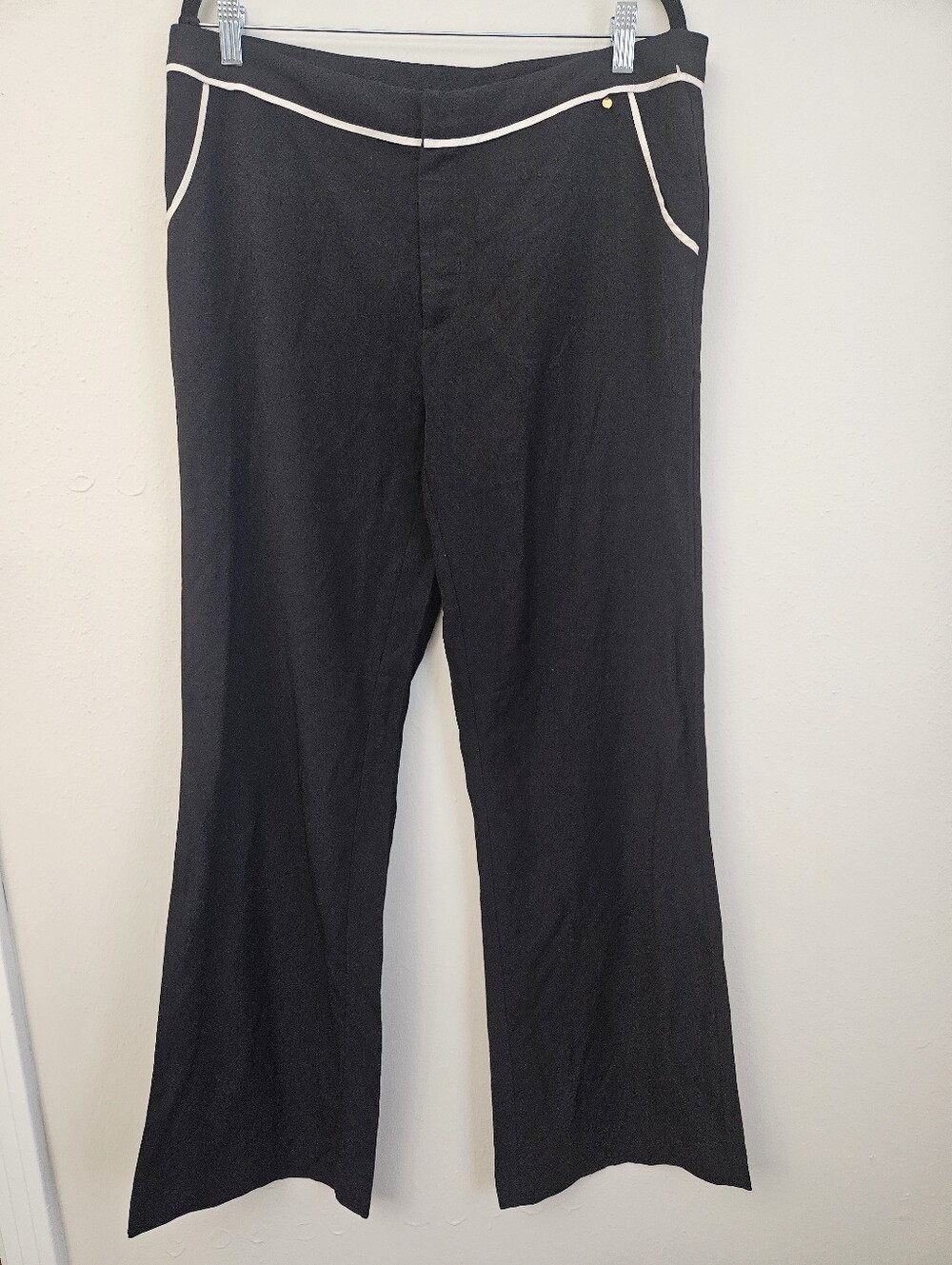 Anthropologie Black Wide-Leg Pants with Cream Piping